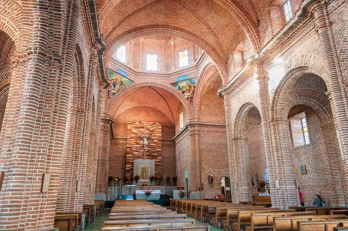 Inside the all-brick Iglesia de Nuestra Señora de Guadalupe which sits next to Tapalpa's main plaza.