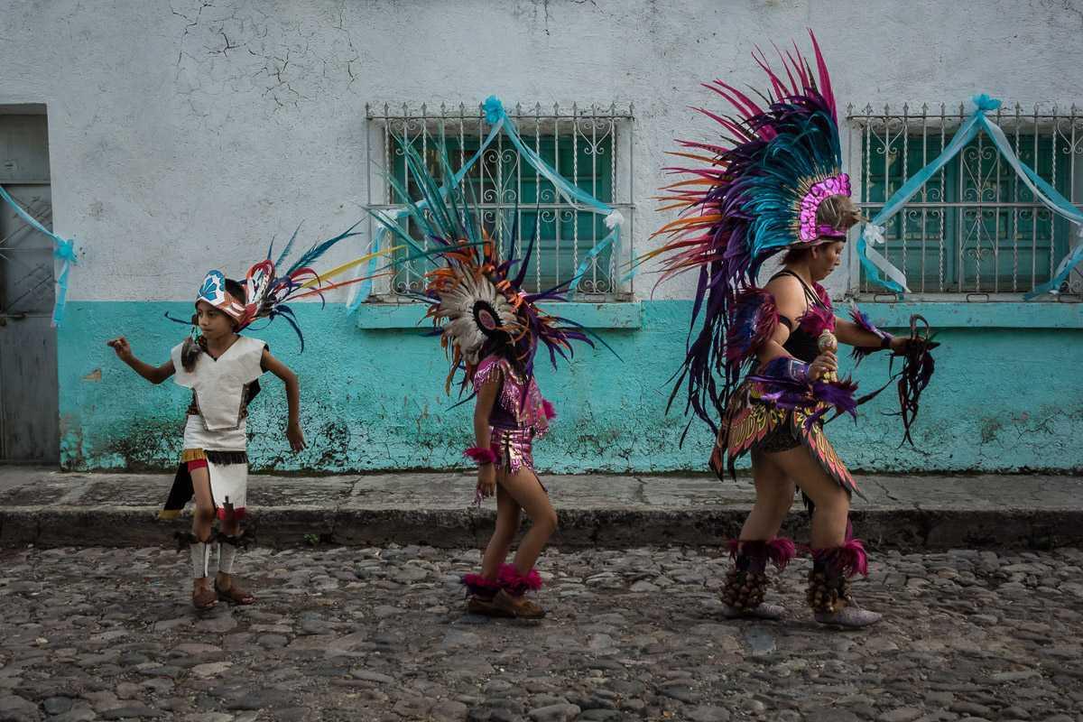Aztec dancers during the procession.