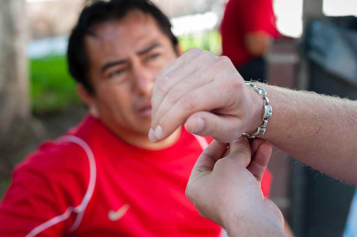 Romeo Bahrena Villa makes a living selling silver and stone jewelry in the streets of Ajijic, Mexico.