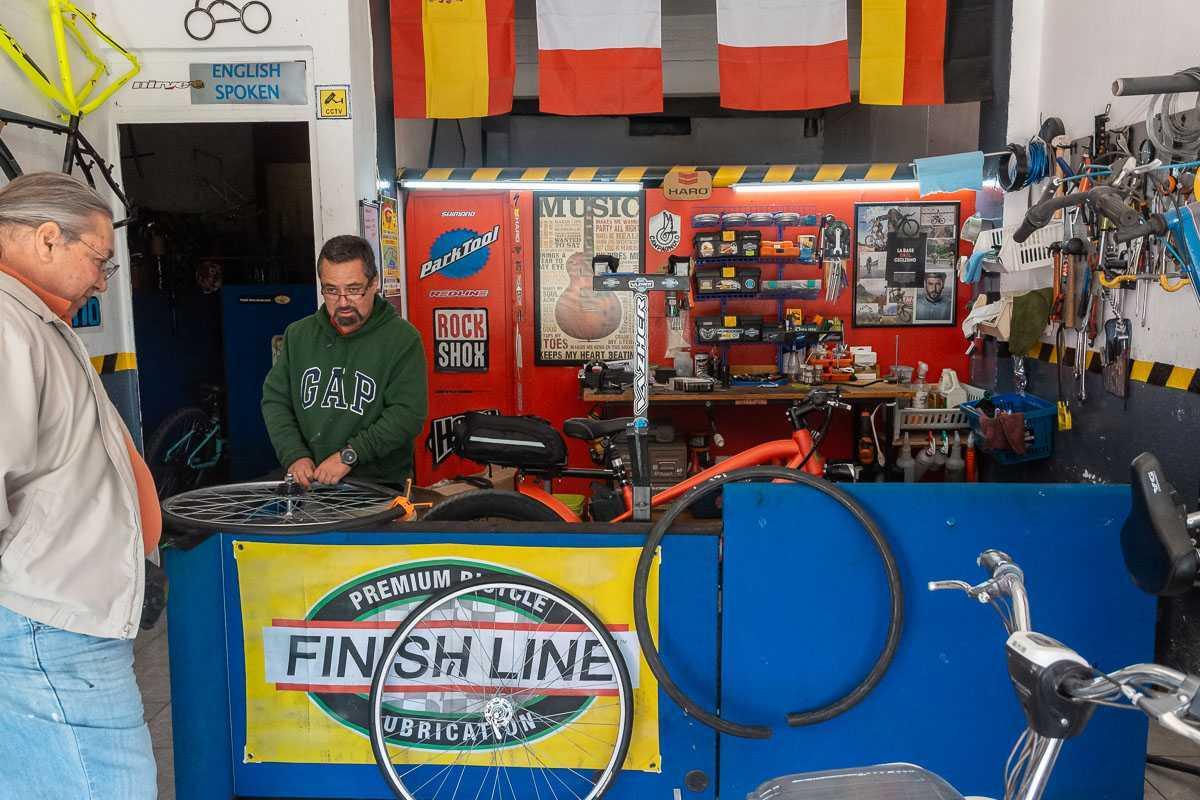 Inside New Line Bike Shop on the Carreterra in Ajijic, just east of the Pemex gas station.