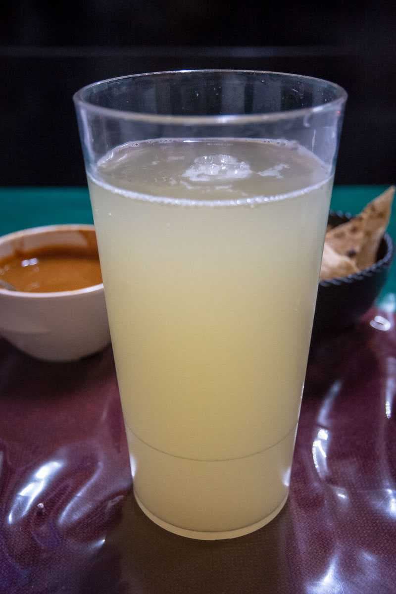 Agua fresca de piña: water and pineapple juice.