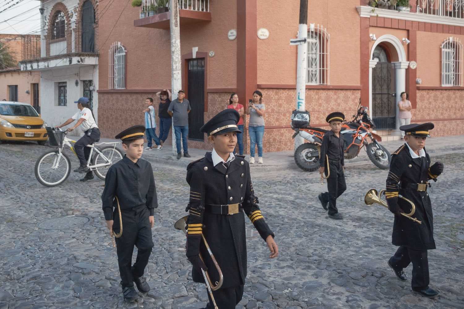 A youth marching band during one of the fiesta's processions.
