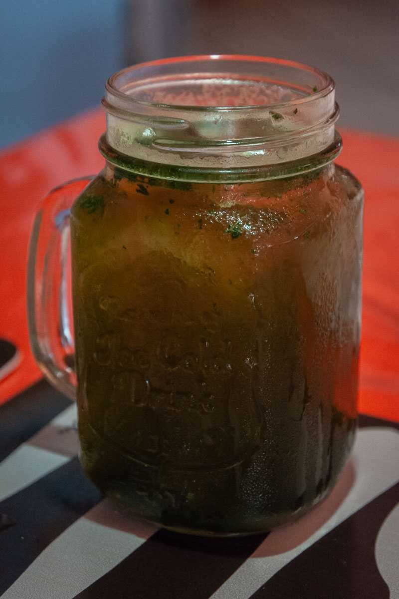 Agua fresca de menta: water blended with fresh mint.