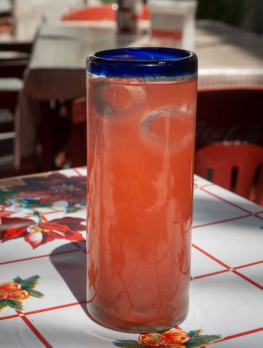 Agua fresca de frambuesa: blended raspberries and water.