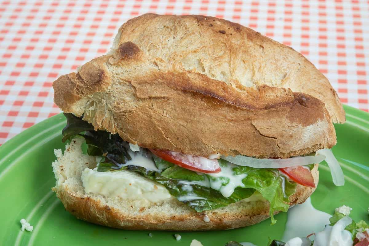 A lonche de panela served at Lonchería Mary. Panela is a soft, mild Mexican cheese.